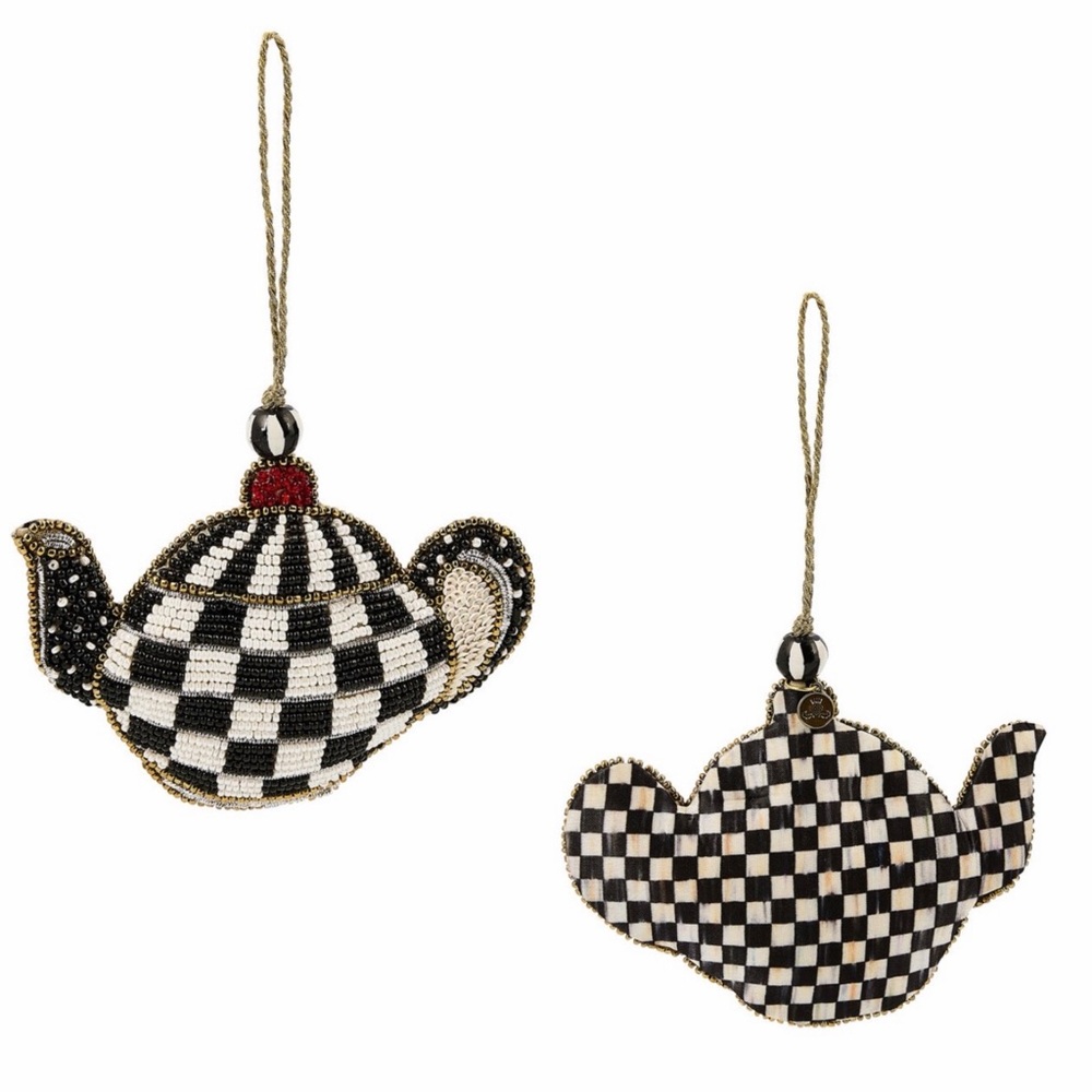 MacKenzie Childs COURTLY CHECK BEADED TEAPOT Ornament Christmas Decor